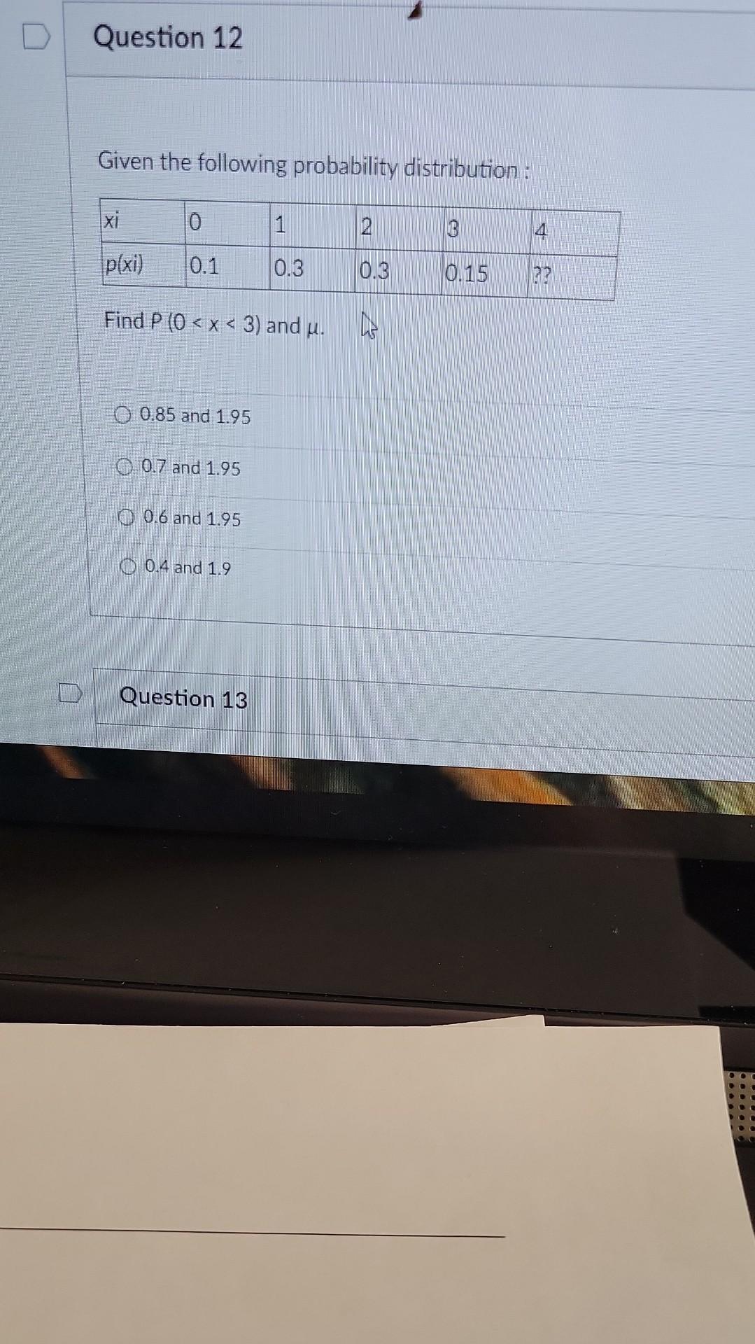 Solved Given The Following Probability Distribution : Find | Chegg.com