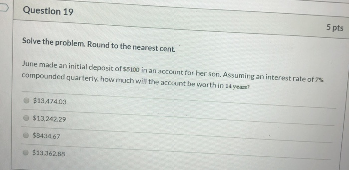 Solved Question 19 5 pts Solve the problem. Round to the | Chegg.com