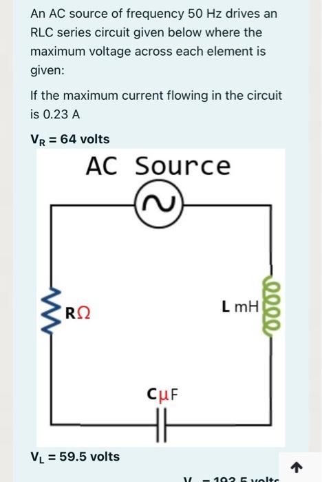 Solved An AC source of frequency 50 Hz drives an RLC series | Chegg.com