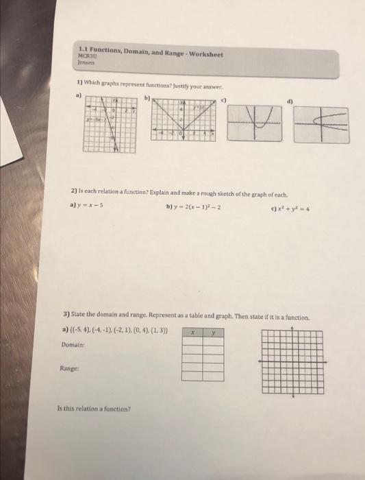 Solved 1 1 Functions Domain And Range Worksheet MORJU Chegg