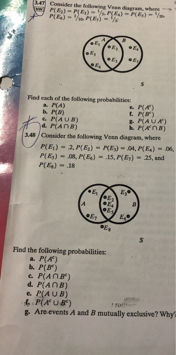Solved 3 47 Ww Consider The Following Venn Diagram Where Chegg Com