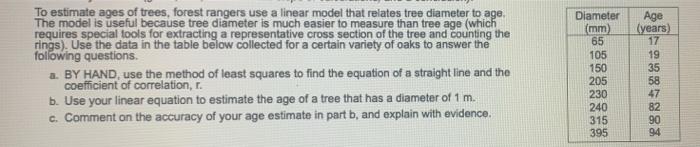 Solved To estimate ages of trees, forest rangers use a | Chegg.com