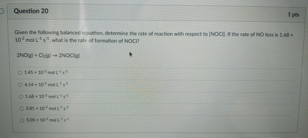 Solved Question 20 1 pts Given the following balanced | Chegg.com