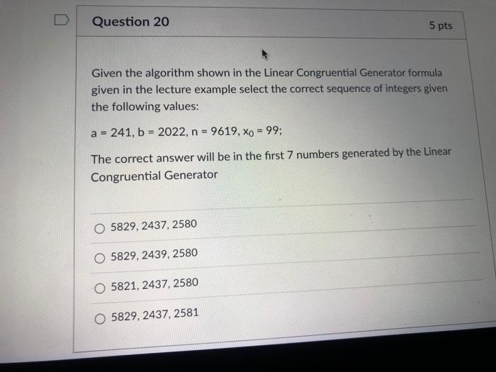 Solved Given The Algorithm Shown In The Linear Congruential | Chegg.com