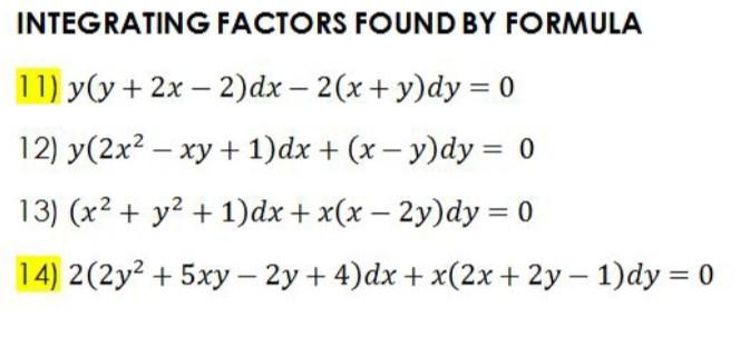 Solved Integrating Factors Found By Formula 11 Y Y 2x Chegg Com