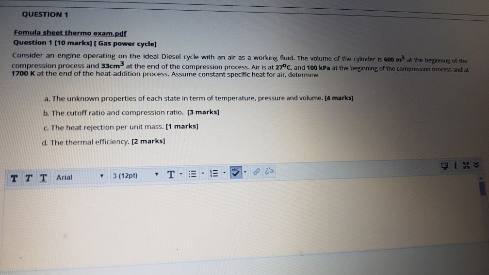 Solved QUESTION 1 Fomula sheet thermo exam.pdf Question 1 | Chegg.com