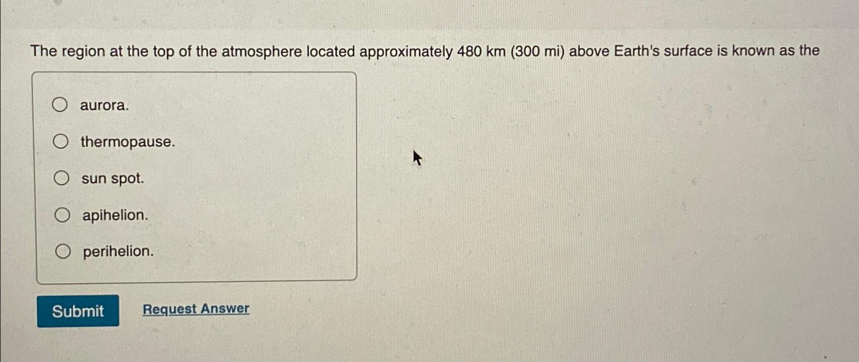 the top of the earth's atmosphere is approximately