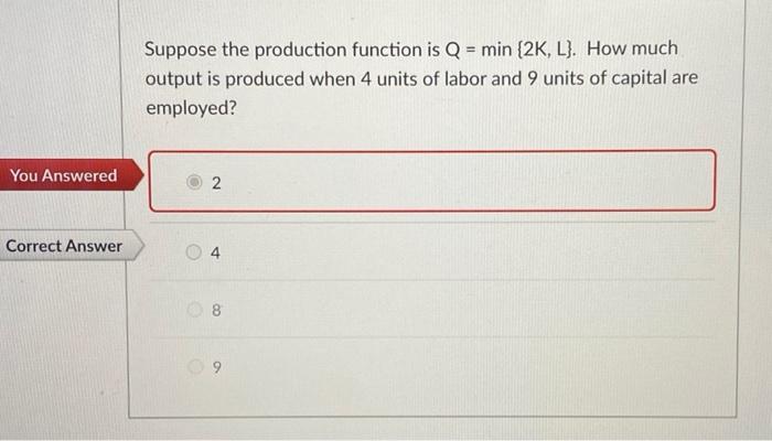 Solved Suppose the production function is Q = min (2K, L). | Chegg.com