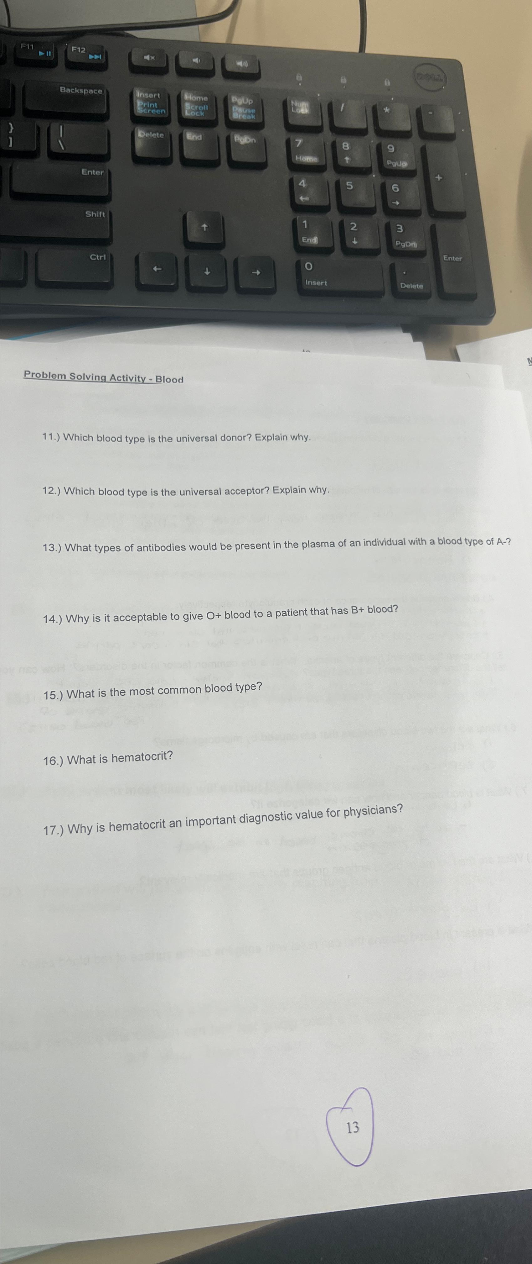 Solved Problem Solving Activity ﻿BloodWhich blood type is