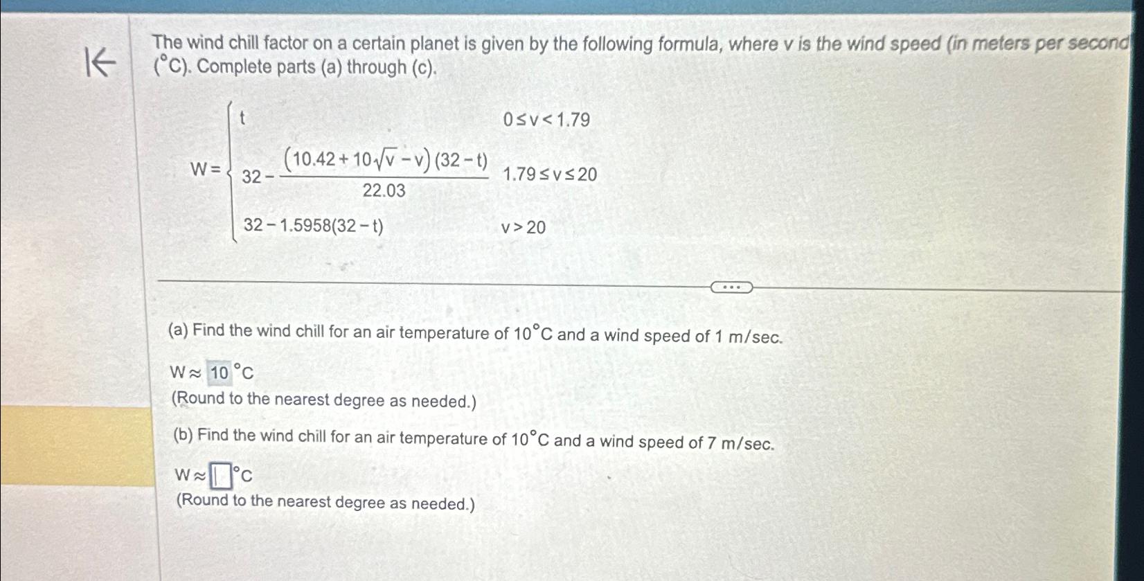 Solved The wind chill factor on a certain planet is given by | Chegg.com