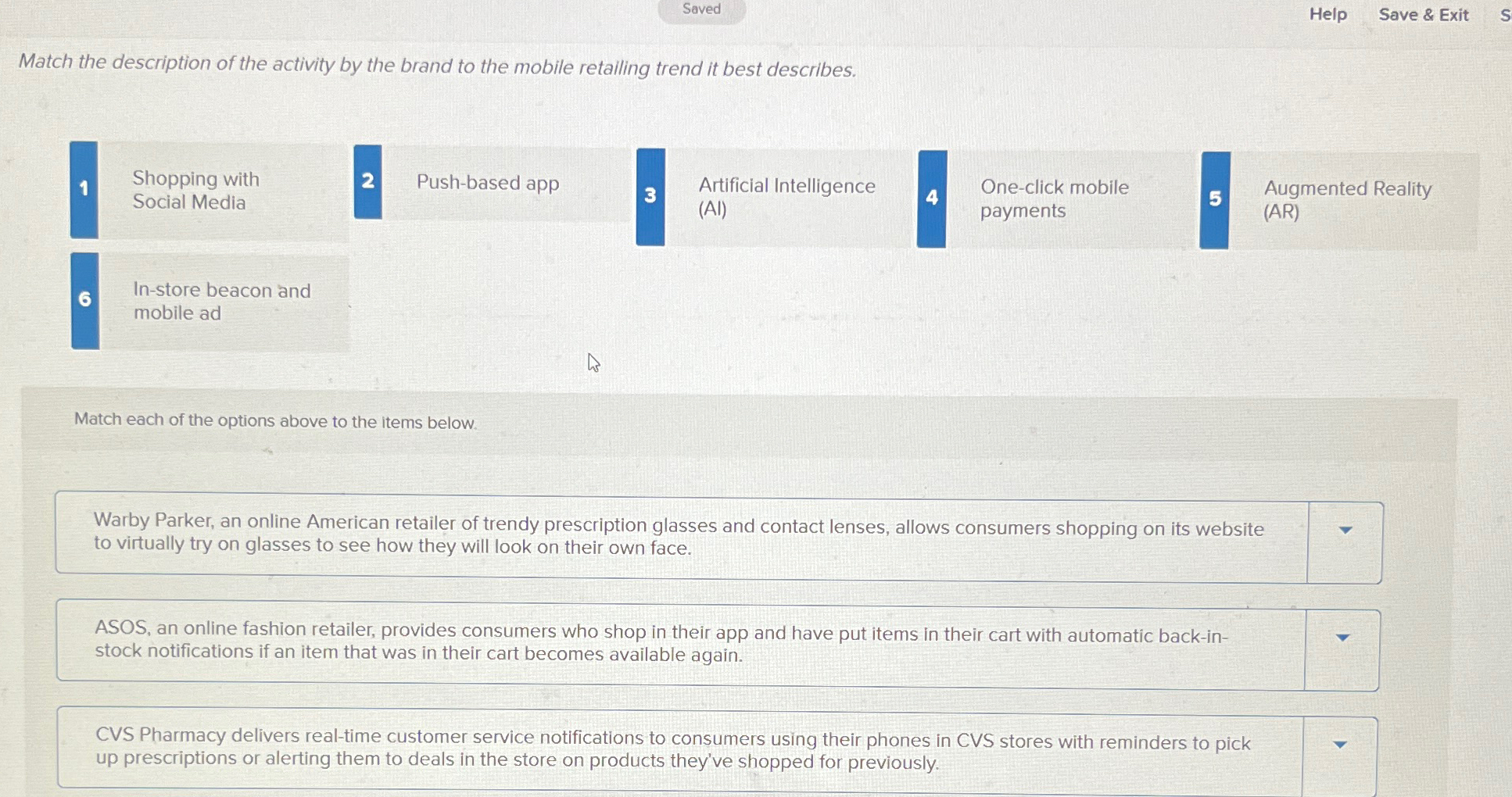 Solved SavedHelpSave & ExitMatch the description of the | Chegg.com