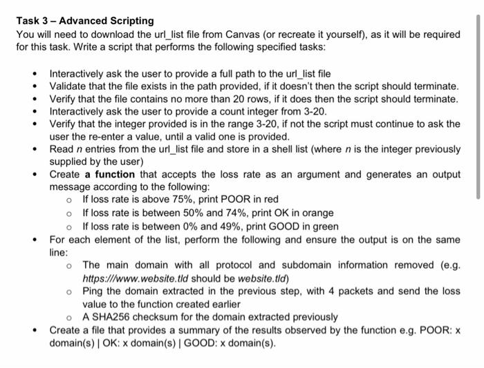 Solved Task 3 - Advanced Scripting You will need to download | Chegg.com