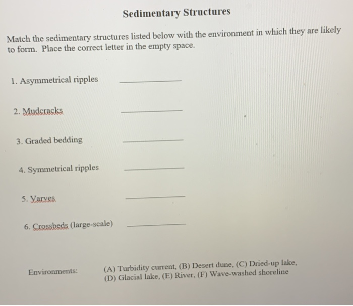 Solved Sedimentary Structures Match The Sedimentary | Chegg.com