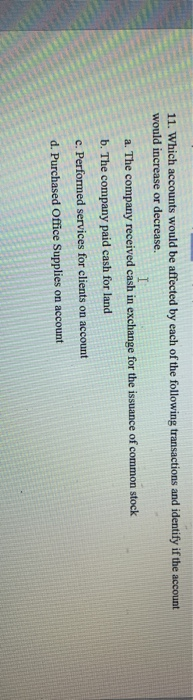 Solved 11. Which accounts would be affected by each of the | Chegg.com