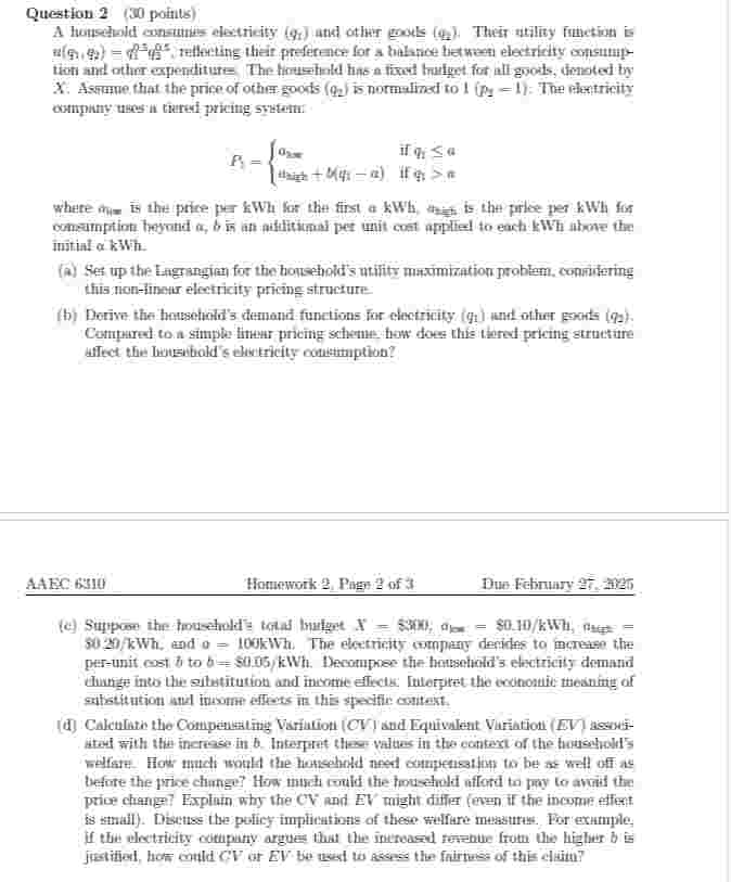 Solved Question 2 ( 30 ﻿points) ﻿A household consunts | Chegg.com
