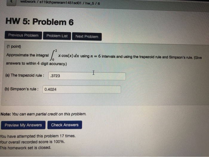 Solved webwork / 8119chpereram1451sd01 / hw_5 HW 5: Problem | Chegg.com