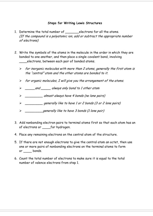 Solved Steps for Writing Lewis Structures 1. Determine the | Chegg.com