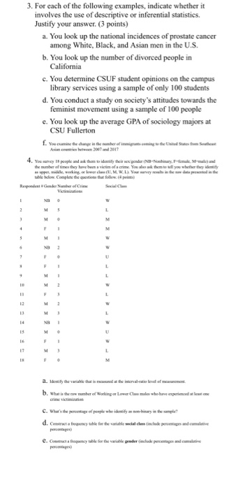 Solved 3 For Each Of The Following Examples Indicate