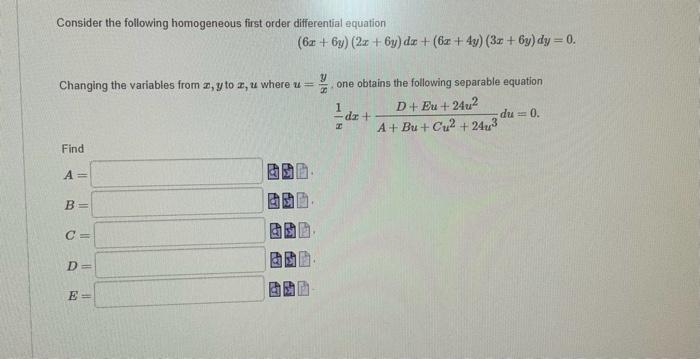 Solved Consider The Following Homogeneous First Order