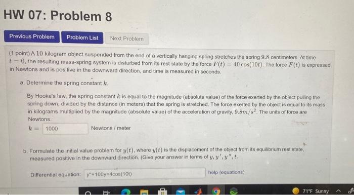 Solved HW 07: Problem 8 Previous Problem Problem List Next | Chegg.com