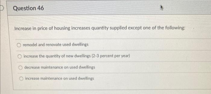 Solved Question 46 Increase In Price Of Housing Increases | Chegg.com