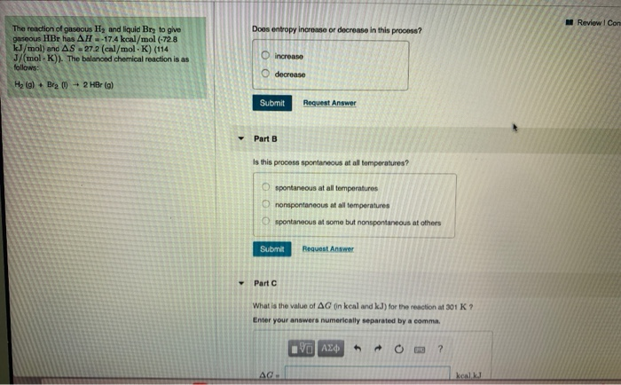 Solved Review | Con Doos entropy increase or decrease in | Chegg.com