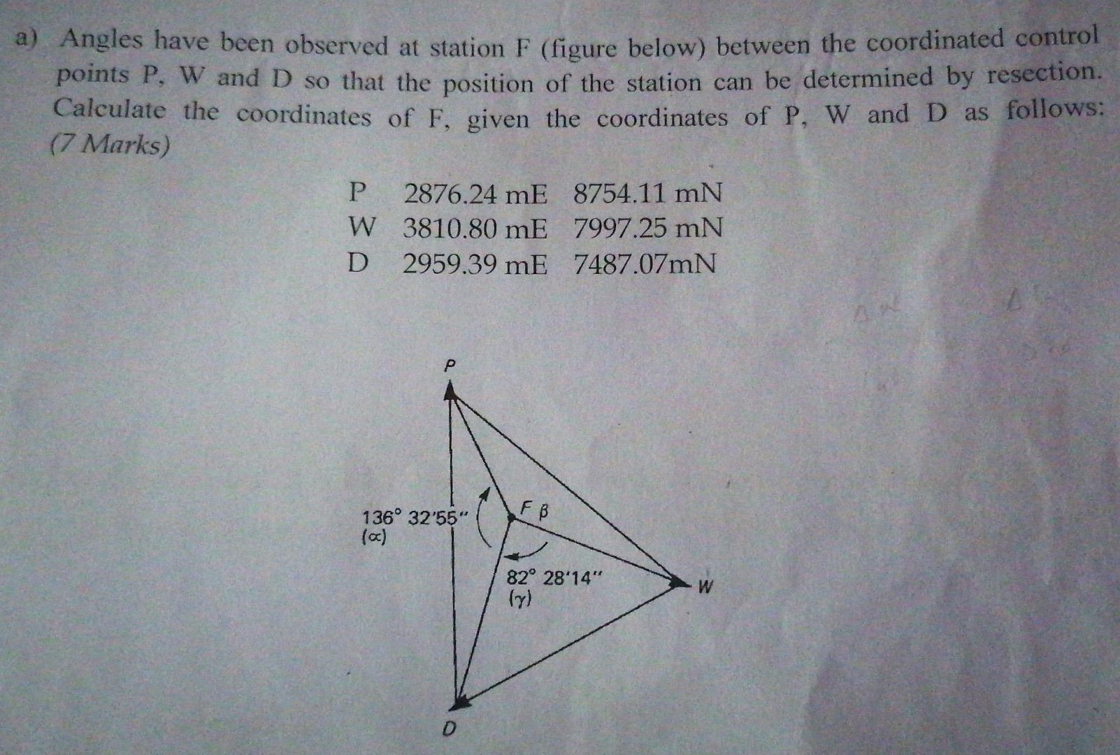 Solved a) Angles have been observed at station F (figure | Chegg.com
