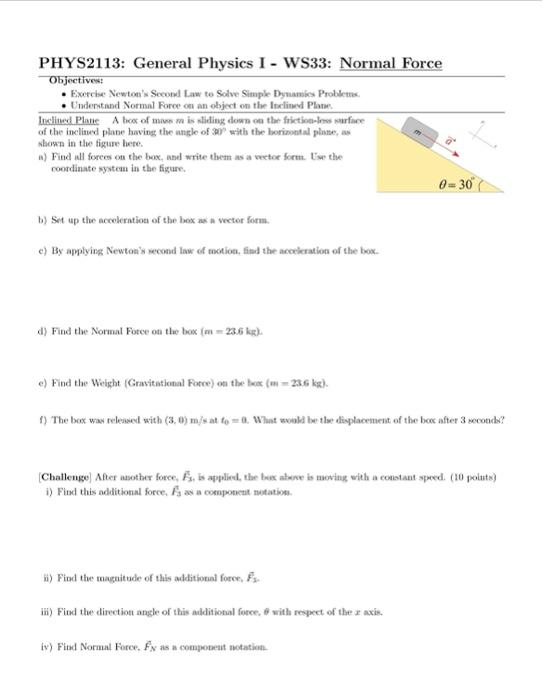 Solved PHYS2113: General Physics I - WS33: Normal Force | Chegg.com