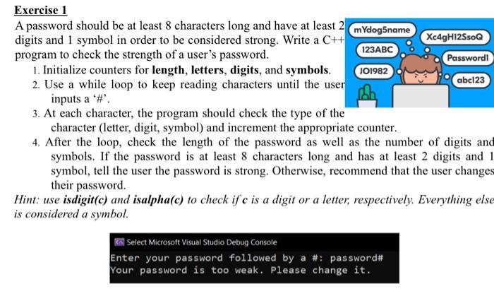 Solved Exercise 1 A password should be at least 8 characters | Chegg.com