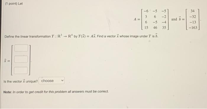 Solved (1 Point) Let -6 3 6 -5 6 A= -5 -2 -4 35 And B = 34 | Chegg.com