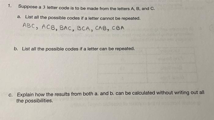 Solved 1. Suppose a 3 letter code is to be made from the | Chegg.com