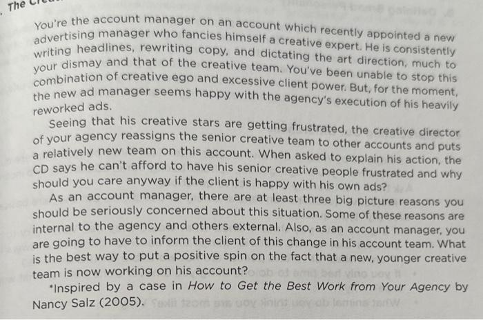 Solved You're the account manager on an account which | Chegg.com