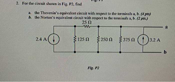 Solved 2. For the circuit shown in Fig. P2, find a. the | Chegg.com