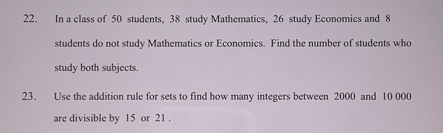 Solved In a class of 50 ﻿students, 38 ﻿study Mathematics, 26 | Chegg.com
