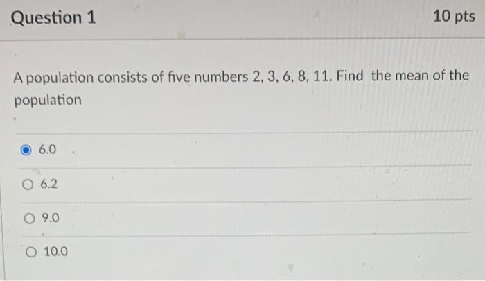 Solved Question 1 10 pts A population consists of five | Chegg.com