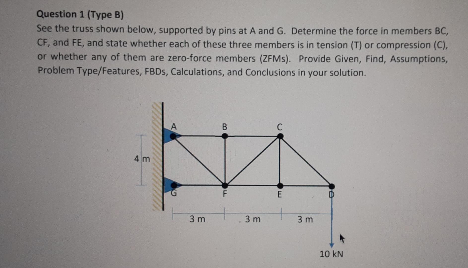 Solved Question 1 (Type B) See The Truss Shown Below, | Chegg.com