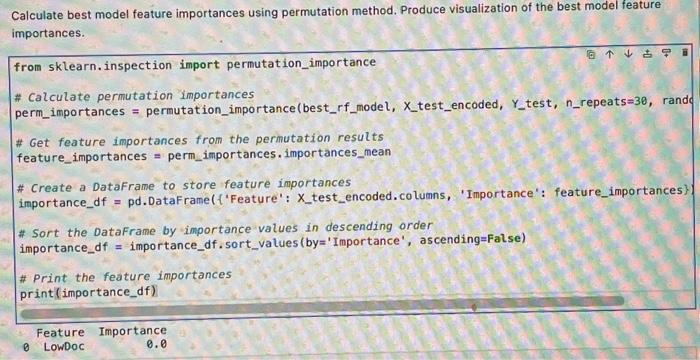 Solved calculate best model feature importance using | Chegg.com