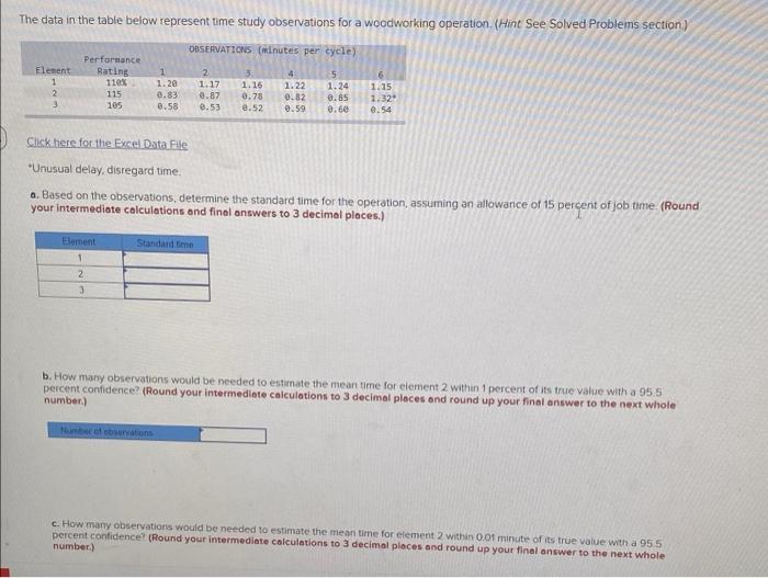 Solved The Data In The Table Below Represent Time Study | Chegg.com