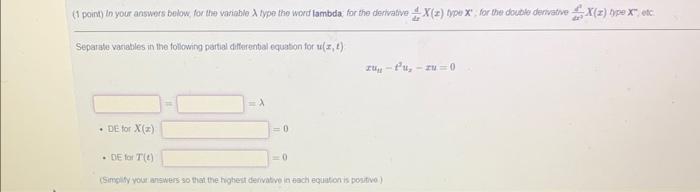 Solved (1 point) In your answers below for the vatiable λ | Chegg.com