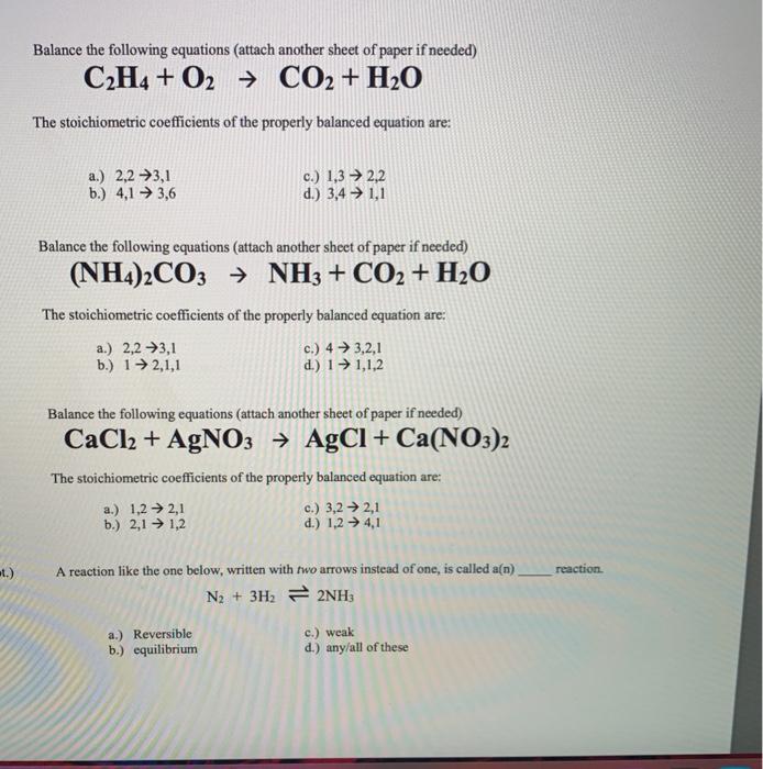 Solved Balance the following equations attach another sheet