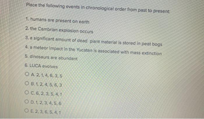Solved Place the following events in chronological order | Chegg.com