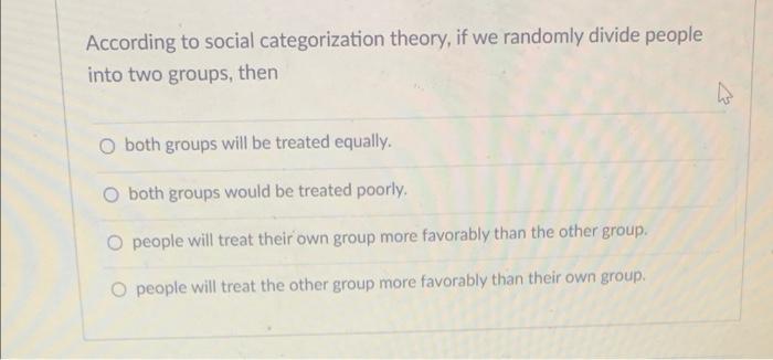 Solved According To Social Categorization Theory, If We | Chegg.com