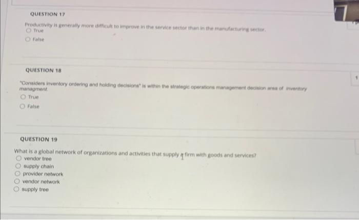 Solved True ralae QutstION 18 'Conaiders inventory ordering | Chegg.com