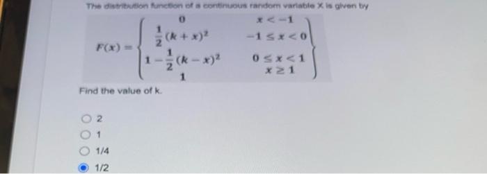 Solved (x + x) The distribution function of a continuous | Chegg.com