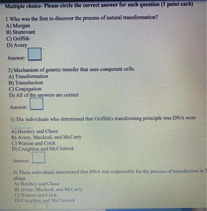 Solved Multiple choice- Please circle the correct answer for | Chegg.com