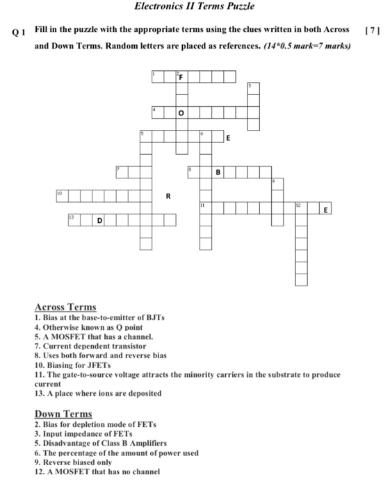 Solved Electronics II Terms Puzzle Q1 Fill in the puzzle | Chegg.com