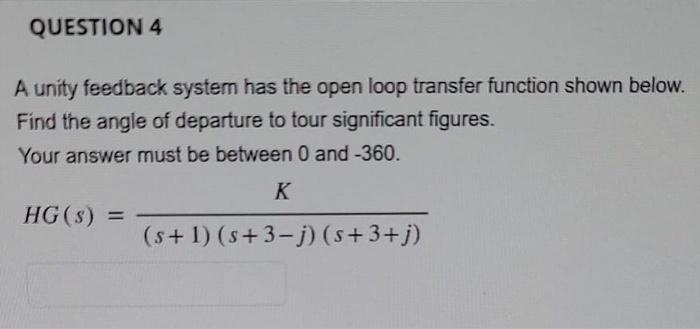 Solved A unity feedback system has the open loop transfer | Chegg.com