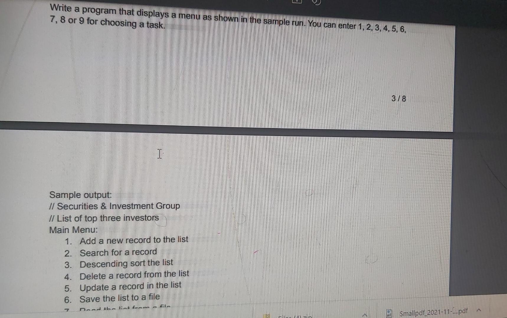 Solved E Write a program that displays a menu as shown in | Chegg.com