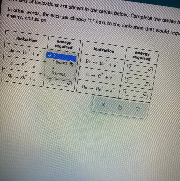 Solved Of Ionizations Are Shown In The Tables Below. | Chegg.com