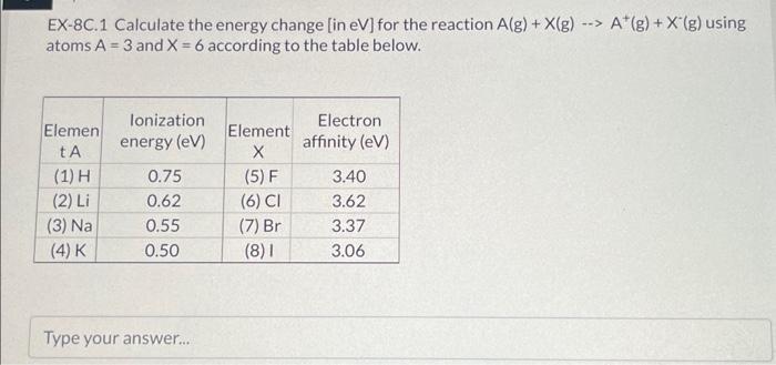 Solved EX-8C.1 Calculate The Energy Change [in EV] For The | Chegg.com